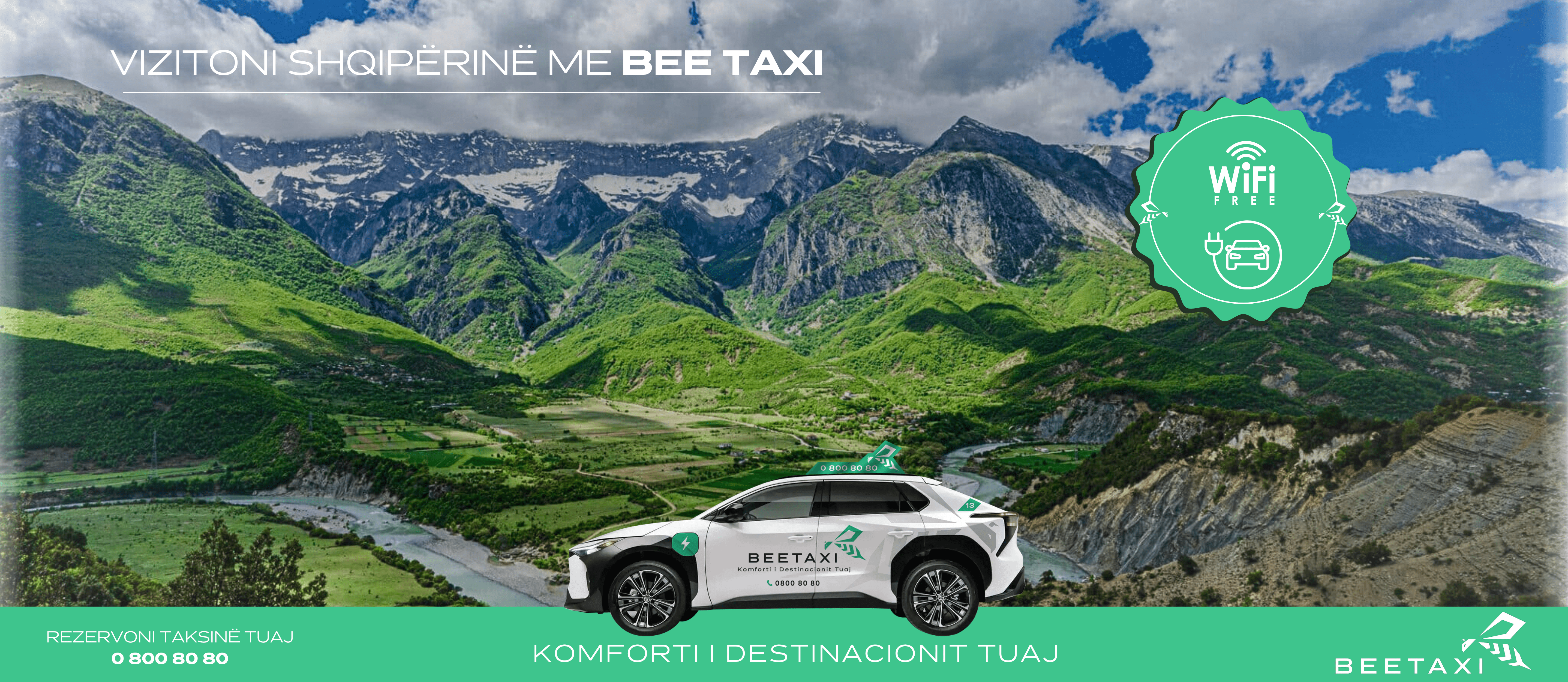 Bee Taxi Tirana mountains green taxi electric taxi