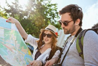 Tourists in Albania looking at a map