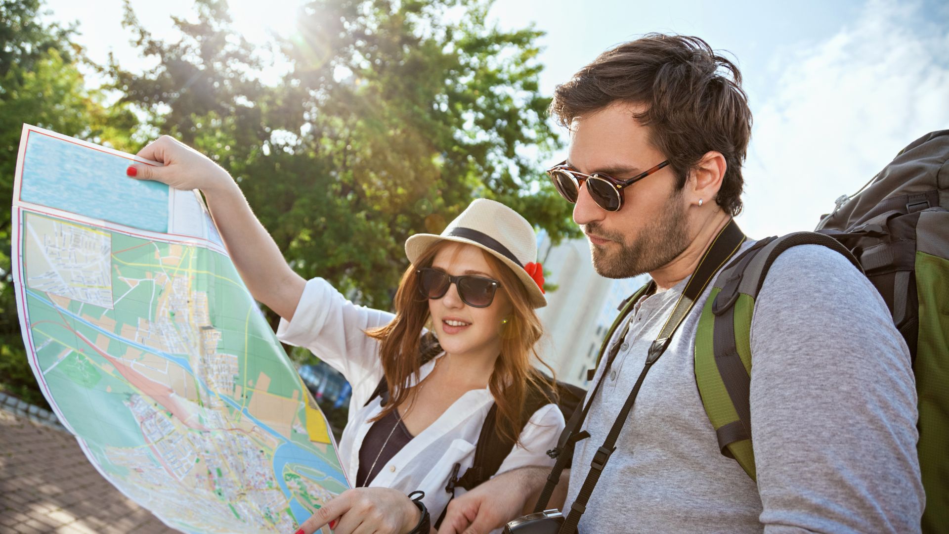Tourists in Albania looking at a map
